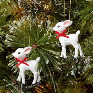 Retro Small Deer Christmas Tree Ornament Set White - Set of 2